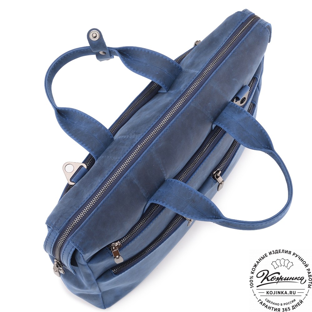 Кожаная деловая сумка "Марк" (синий крейзи)